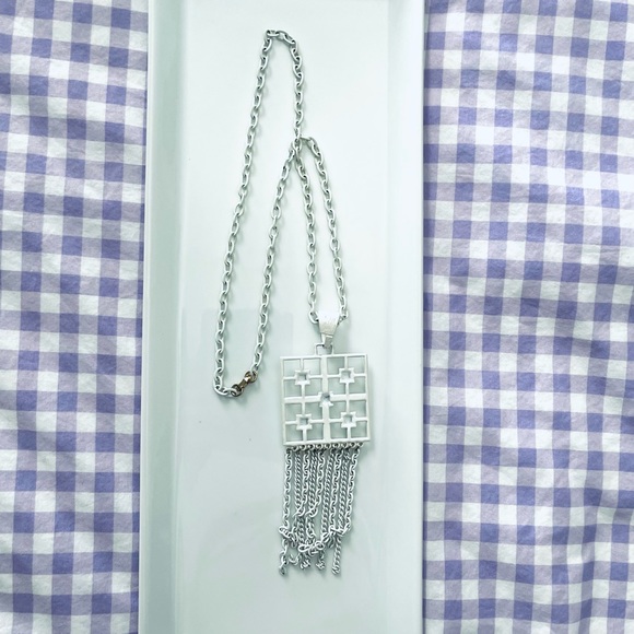 Vintage Midcentury Modern Greek Key Fringe Necklace - Picture 3 of 5